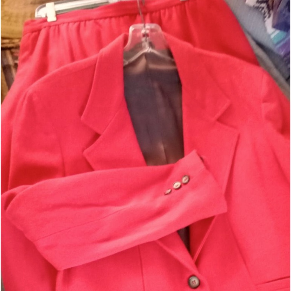 Vintage Red Scarboro Sportswear wool blend skirt set.